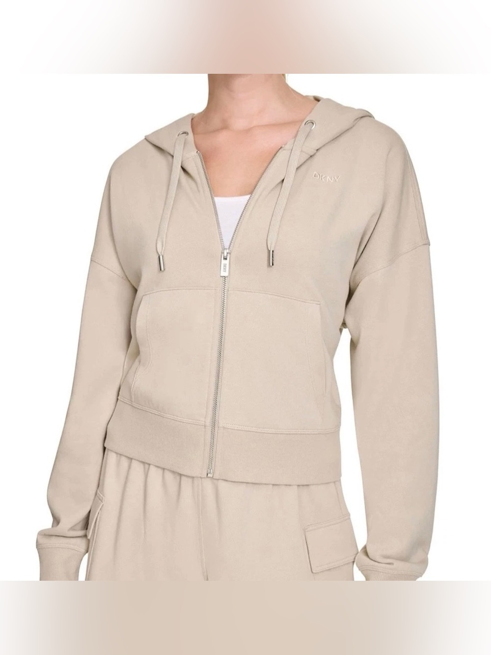 DKNY|Taupe Neutral Full Zip Terry hoodie sweater,boxy oversized•••NWT,athleisure